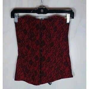 Vtg Y2K Charlotte Russe Corset Top M Deep Red Floral Vamp Whimsigoth Romantic